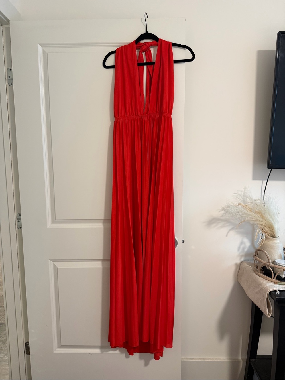 Plunge Red Halter Dress